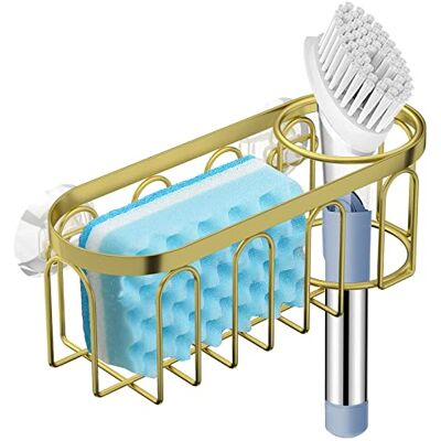 Yazoni 2-in-1 sponshouder voor gootsteen, zuignap sponsrek gootsteen caddy, geen boor roestvrije gootsteen organizer voor plaats afwasborstel, zeep en spons (goud) Yazoni 2-in-1 sponshouder voor gootsteen, zuignap sponsrek gootsteen caddy, geen boor roestvrije gootsteen organizer voor plaats afwasborstel, zeep en spons (goud)