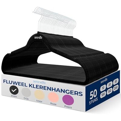 SereneLife Kleerhangers – Antislip Fluwelen Hangers- Ruimtebesparende Kostuum Kledinghangers Set -50 Stuks- 360° Draaihaak van Metaal-Kan tot 4,5 kg dragen voor Jassen en andere Kleding -Zwart SereneLife Kleerhangers – Antislip Fluwelen Hangers- Ruimtebesparende Kostuum Kledinghangers Set -50 Stuks- 360° Draaihaak van Metaal-Kan tot 4,5 kg dragen voor Jassen en andere Kleding -Zwart