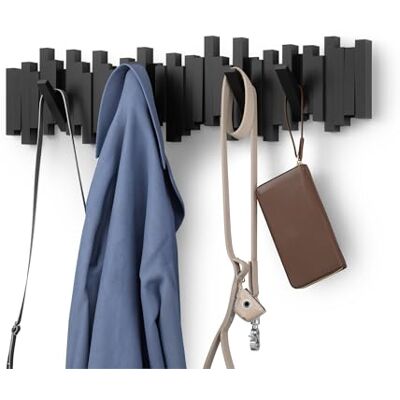 Umbra Sticks Wandkapstok, 8 Neerklapbare Haken, Zwart Tot 2,3 kg per haak, eenvoudig te monteren, inclusief bevestigingsmateriaal, voor hal of slaapkamer, Gerecycled kunststof Umbra Sticks Wandkapstok, 8 Neerklapbare Haken, Zwart Tot 2,3 kg per haak, eenvoudig te monteren, inclusief bevestigingsmateriaal, voor hal of slaapkamer, Gerecycled kunststof