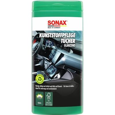 SONAX Kunststof verzorgingsdoeken, glanzende doos (25 stuks), vochtige doekjes reinigen, verzorgen en geven glans in één keer art.nr. 04121000 SONAX Kunststof verzorgingsdoeken, glanzende doos (25 stuks), vochtige doekjes reinigen, verzorgen en geven glans in één keer art.nr. 04121000