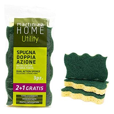martini SPA Home Utility sponzen van cellulose en ontkalking, groene vezels, natuurlijke cellulose, 11,5 x 7,5 x 1,5 cm, 54 g, 3 stuks martini SPA Home Utility sponzen van cellulose en ontkalking, groene vezels, natuurlijke cellulose, 11,5 x 7,5 x 1,5 cm, 54 g, 3 stuks