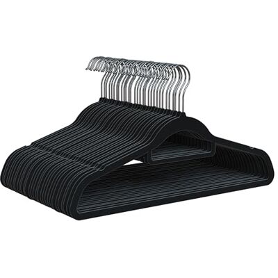 PORTENTUM Fluwelen Kleerhangers, 30 Stuks, Zwart Antislip met 360° Draaibare Haak, Inkepingen en Accessoirehouder, Ruimtebesparend 0,6 cm Dikte, Made in Spain PORTENTUM Fluwelen Kleerhangers, 30 Stuks, Zwart Antislip met 360° Draaibare Haak, Inkepingen en Accessoirehouder, Ruimtebesparend 0,6 cm Dikte, Made in Spain