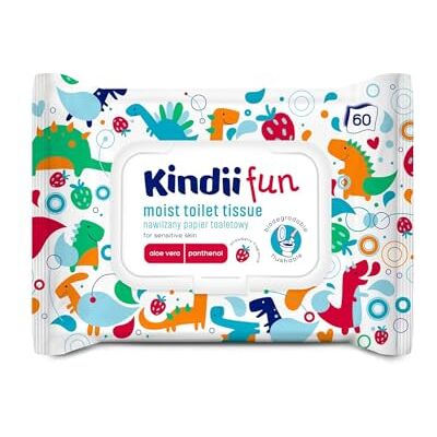 Kindii Fun Nat toiletpapier afwasbaar voor kinderen combinatie van nat papier en vochtige doek reinigt, verfrist de intieme zone kamille aloë vera pH-neutraal 60 stuks Kindii Fun Nat toiletpapier afwasbaar voor kinderen combinatie van nat papier en vochtige doek reinigt, verfrist de intieme zone kamille aloë vera pH-neutraal 60 stuks