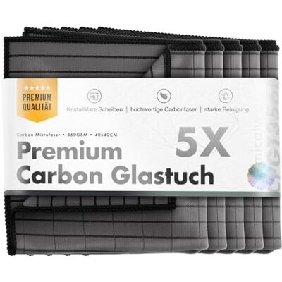 Chemicalworkz ® Premium carbontdoeken (set van 5) raamdoeken voor kristalheldere autoruiten zonder strepen en strepen carbon microvezeldoeken auto glasdoek & raamreinigingsdoeken 360 g/m², 40 x Chemicalworkz ® Premium carbontdoeken (set van 5) raamdoeken voor kristalheldere autoruiten zonder strepen en strepen carbon microvezeldoeken auto glasdoek & raamreinigingsdoeken 360 g/m², 40 x