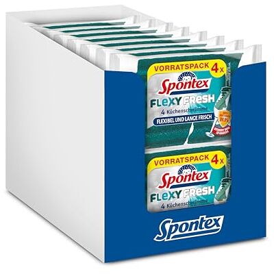 Spontex Flexy Fresh x4, der effiziente Reinigungsschwamm mit antibakteriellem Schutz, flexibel, lange frisch, kratzfrei, 14 x 4 Stück Spontex Flexy Fresh x4, der effiziente Reinigungsschwamm mit antibakteriellem Schutz, flexibel, lange frisch, kratzfrei, 14 x 4 Stück