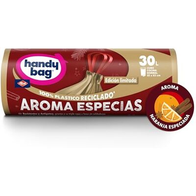 Handy Bag Vuilniszakken met kruidenaroma, 100% gerecycled, extra robuust, lekvrij, zelfsluitend, 30 l, 8 zakken, 1 verpakking Handy Bag Vuilniszakken met kruidenaroma, 100% gerecycled, extra robuust, lekvrij, zelfsluitend, 30 l, 8 zakken, 1 verpakking