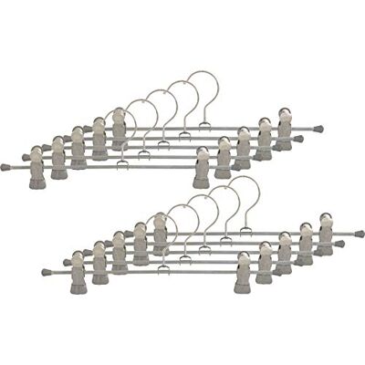 MAWA Hanger met Klemmen, Set van 10, Ruimtebesparend, Dunne Metalen Kleerhanger voor Broeken en Rokken, Klemmen met Antislip Gecoate, 360° Draaibare Haak, 30 cm, Zilver MAWA Hanger met Klemmen, Set van 10, Ruimtebesparend, Dunne Metalen Kleerhanger voor Broeken en Rokken, Klemmen met Antislip Gecoate, 360° Draaibare Haak, 30 cm, Zilver