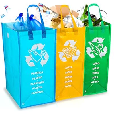 Avilia Set van 3 vuilniszakken, wasbare stoffen zakken voor afvalscheiding, meerkleurig Avilia Set van 3 vuilniszakken, wasbare stoffen zakken voor afvalscheiding, meerkleurig