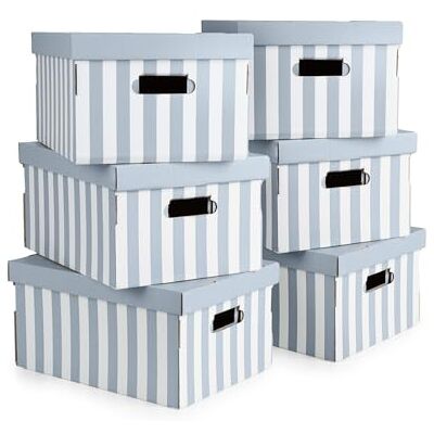 Compactor Set van 6 opbergdozen van karton, effen deksel, rechthoekig formaat, gemaakt in Frankrijk, kantoor, dressing, woonkamer, 40 x 31 x 21 cm, blauw en wit gestreept Compactor Set van 6 opbergdozen van karton, effen deksel, rechthoekig formaat, gemaakt in Frankrijk, kantoor, dressing, woonkamer, 40 x 31 x 21 cm, blauw en wit gestreept