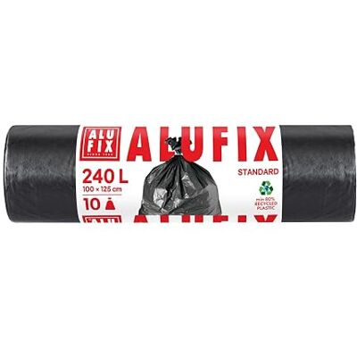 ALUFIX Standaard LDPE Vuilniszakken / 240l 10 Vuilniszakken 1 Rol / 35 μm/Zwart/Vuilniszakken / 100 x 125 cm/Vuilniszak voor Huishoudelijk afval Kantoor ALUFIX Standaard LDPE Vuilniszakken / 240l 10 Vuilniszakken 1 Rol / 35 μm/Zwart/Vuilniszakken / 100 x 125 cm/Vuilniszak voor Huishoudelijk afval Kantoor