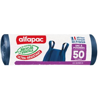 Alfapac 10 vuilniszakken van 50 l met zeer robuuste handgrepen, gemaakt in Frankrijk, gerecyclede en plantaardige bi-materialen, 50 liter Alfapac 10 vuilniszakken van 50 l met zeer robuuste handgrepen, gemaakt in Frankrijk, gerecyclede en plantaardige bi-materialen, 50 liter