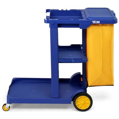 ROVSUN Multifunctionele poetswagen, reinigingswagen met 3 planken en 57 liter vuilniszak, afneembaar, servicekar met TPR-wielen voor reiniging, praktisch klapdeksel en ophanghaak, 230 kg, blauw ROVSUN Multifunctionele poetswagen, reinigingswagen met 3 planken en 57 liter vuilniszak, afneembaar, servicekar met TPR-wielen voor reiniging, praktisch klapdeksel en ophanghaak, 230 kg, blauw