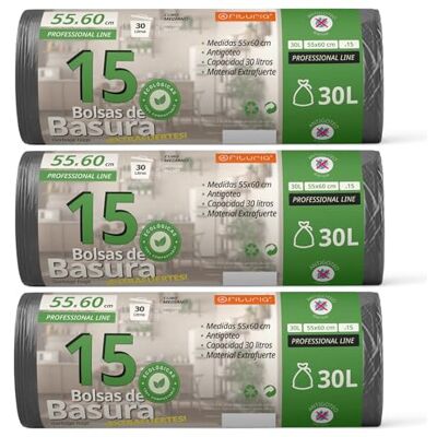 OFITURIA Vuilniszakken, 30 l, robuust, van 100% gerecycled en recyclebaar materiaal, lekvrij, gemakkelijk te sluiten, geschikt voor alle soorten afval, 55 x 60 cm (45 zakken, 30 l) OFITURIA Vuilniszakken, 30 l, robuust, van 100% gerecycled en recyclebaar materiaal, lekvrij, gemakkelijk te sluiten, geschikt voor alle soorten afval, 55 x 60 cm (45 zakken, 30 l)
