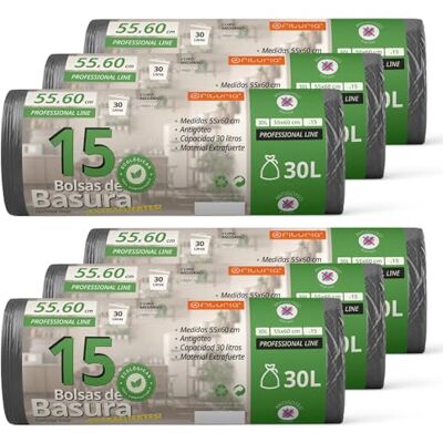 OFITURIA Vuilniszakken, 30 l, robuust, van 100% gerecycled en recyclebaar materiaal, lekvrij, gemakkelijk te sluiten, geschikt voor alle soorten afval, 55 x 60 cm, 90 zakken, 30 l OFITURIA Vuilniszakken, 30 l, robuust, van 100% gerecycled en recyclebaar materiaal, lekvrij, gemakkelijk te sluiten, geschikt voor alle soorten afval, 55 x 60 cm, 90 zakken, 30 l