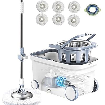 MICHAO Spin Mop Bucket Deluxe 360 draaiend vloerreinigingssysteem met 6 microvezel navulkoppen, verlengde handgreep van 157 cm, 4 wielen voor huishoudelijke reiniging MICHAO Spin Mop Bucket Deluxe 360 draaiend vloerreinigingssysteem met 6 microvezel navulkoppen, verlengde handgreep van 157 cm, 4 wielen voor huishoudelijke reiniging
