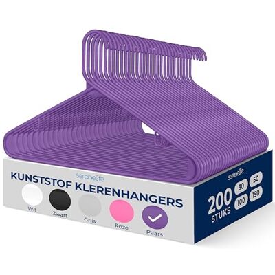 SereneLife Kleerhanger Plastic Hangers Antislip Ruimtebesparende Kledinghangers 200 Stuks Duurzaam en Sterk voor Hemden, Truien, Hoodies, Kinderkleding en Jurken Lichtgewicht Paars SereneLife Kleerhanger Plastic Hangers Antislip Ruimtebesparende Kledinghangers 200 Stuks Duurzaam en Sterk voor Hemden, Truien, Hoodies, Kinderkleding en Jurken Lichtgewicht Paars