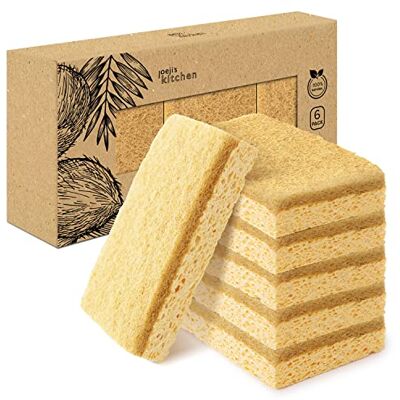 joeji's Kitchen afwas sponzen en diepe reiniging voor keuken of badkamer Zero Waste Natuurlijke biologisch afbreekbare afwas spons Verpakking van 6 Eco-cellulosespons met sisalvezelspons joeji's Kitchen afwas sponzen en diepe reiniging voor keuken of badkamer Zero Waste Natuurlijke biologisch afbreekbare afwas spons Verpakking van 6 Eco-cellulosespons met sisalvezelspons