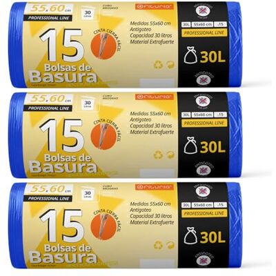 OFITURIA Vuilniszakken, 30 l, robuust, geschikt voor vuilnisbakken van 30 l, lekvrij, gemakkelijk te sluiten, geschikt voor alle soorten afval, 55 x 60 cm, 45 zakken, 30 l OFITURIA Vuilniszakken, 30 l, robuust, geschikt voor vuilnisbakken van 30 l, lekvrij, gemakkelijk te sluiten, geschikt voor alle soorten afval, 55 x 60 cm, 45 zakken, 30 l