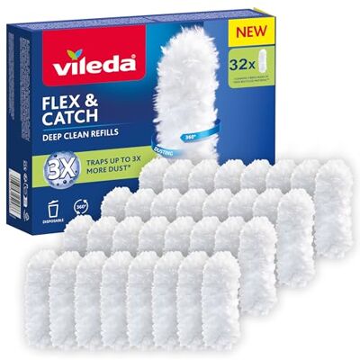Vileda Flex & Catch plumeauvervanging Set van 32 vervangingen voor grondige schoonmaak Vangt 3x meer stof dan traditionele plumeau Duurzame 360° vervangingen milieuvriendelijk afstoffen Vileda Flex & Catch plumeauvervanging Set van 32 vervangingen voor grondige schoonmaak Vangt 3x meer stof dan traditionele plumeau Duurzame 360° vervangingen milieuvriendelijk afstoffen