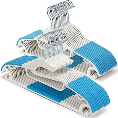 Tinfol 30 stuks plastic hangers ruimtebesparende kleerhangers, droge natte hangers met blauwe antislip pads kleding pakhangers zware kleerhanger perfect voor doek, ondergoed, broeken, shirts en Tinfol 30 stuks plastic hangers ruimtebesparende kleerhangers, droge natte hangers met blauwe antislip pads kleding pakhangers zware kleerhanger perfect voor doek, ondergoed, broeken, shirts en