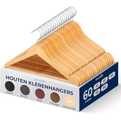 SereneLife Kleerhangers, Houten Kledinghangers, Hangers voor Kleding, Stevige Pak Hangerset, 60 Stuks, 360-Graden Draaibare Haak, Natuurlijke Houtkleur SereneLife Kleerhangers, Houten Kledinghangers, Hangers voor Kleding, Stevige Pak Hangerset, 60 Stuks, 360-Graden Draaibare Haak, Natuurlijke Houtkleur