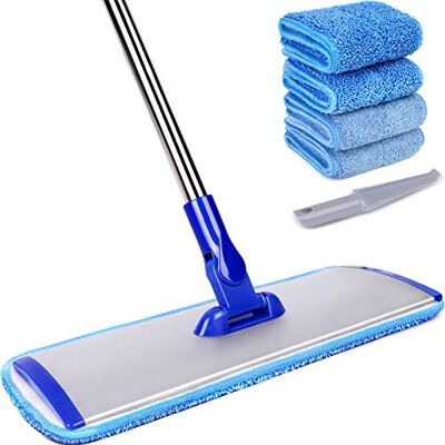 Conliwell 18 inch Professional Microfiber Mop, 4 herbruikbare wasbare dweilpads, platte dweil met roestvrijstalen handvat, vloerreinigingssysteem, nat en stof dweilen voor hardhout, vinyl, laminaat, Conliwell 18 inch Professional Microfiber Mop, 4 herbruikbare wasbare dweilpads, platte dweil met roestvrijstalen handvat, vloerreinigingssysteem, nat en stof dweilen voor hardhout, vinyl, laminaat,