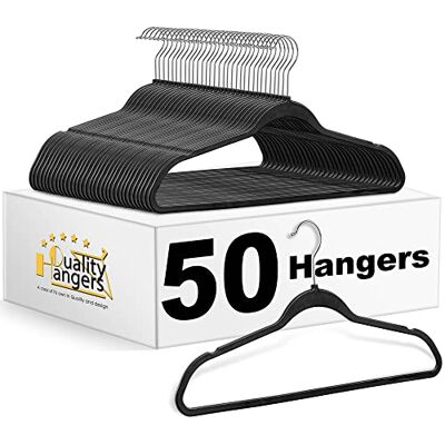 Quality Hangers Kwaliteit, niet fluweel, niet gevlochten hangers, zwart 50 stuks Quality Hangers Kwaliteit, niet fluweel, niet gevlochten hangers, zwart 50 stuks