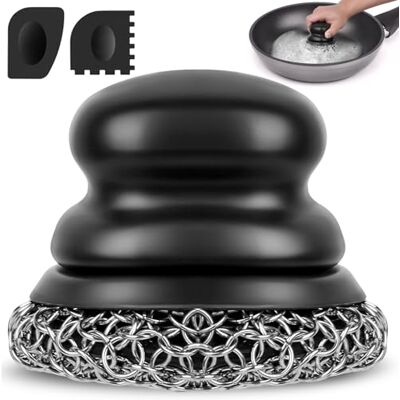 Onewly Cast Iron Scrubber and Scraper, Chain Mail Scrubber Cast Iron for Cleaning Dishes, Stock Pots, Pans, Griddles, Grills, Dish Scouring Pads Onewly Cast Iron Scrubber and Scraper, Chain Mail Scrubber Cast Iron for Cleaning Dishes, Stock Pots, Pans, Griddles, Grills, Dish Scouring Pads