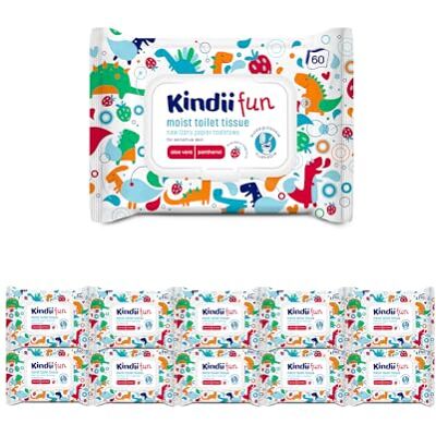 Kindii Fun Wet toiletpapier, afwasbaar, combinatie van nat papier en vochtige doek, reinigt, verfrist de intieme zone, kamille, aloë vera, pH-neutraal, 600 stuks, 10 x 60 stuks Kindii Fun Wet toiletpapier, afwasbaar, combinatie van nat papier en vochtige doek, reinigt, verfrist de intieme zone, kamille, aloë vera, pH-neutraal, 600 stuks, 10 x 60 stuks