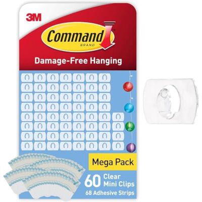 Command Bevestigingshaken, 60 stuks transparante mini-haken en 68 kleine plakstrips – voor de decoratie van lichtsnoeren, ophangen zonder schade Command Bevestigingshaken, 60 stuks transparante mini-haken en 68 kleine plakstrips – voor de decoratie van lichtsnoeren, ophangen zonder schade