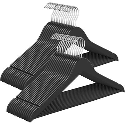 SONGMICS Wooden Hangers, Pack of 30, Coat Hangers, Pants Bar, 360° Swivel Hooks, Solid Birch Wood, Space Saving, for Jackets, Shirts, Coats, Ink Black UCRW030B01 SONGMICS Wooden Hangers, Pack of 30, Coat Hangers, Pants Bar, 360° Swivel Hooks, Solid Birch Wood, Space Saving, for Jackets, Shirts, Coats, Ink Black UCRW030B01