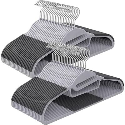 Relaxdays kledinghangers, 50-delige set, antislip coating, U-vorm opening, stropdas houder, ruimtebesparend, grijs Relaxdays kledinghangers, 50-delige set, antislip coating, U-vorm opening, stropdas houder, ruimtebesparend, grijs