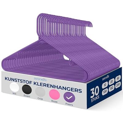 SereneLife Kleerhanger Plastic Hangers Antislip Ruimtebesparende Kledinghangers 30 Stuks Duurzaam en Sterk voor Hemden, Truien, Hoodies, Kinderkleding en Jurken Lichtgewicht Paars SereneLife Kleerhanger Plastic Hangers Antislip Ruimtebesparende Kledinghangers 30 Stuks Duurzaam en Sterk voor Hemden, Truien, Hoodies, Kinderkleding en Jurken Lichtgewicht Paars