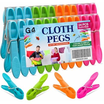 G4GADGET Wasknijpers, 24 stuks, sterke knijpers voor waslijn, duurzame plastic wasknijpers met roestvrijstalen veer, antislip wasknijpers voor het drogen van kleding, huis en tuin G4GADGET Wasknijpers, 24 stuks, sterke knijpers voor waslijn, duurzame plastic wasknijpers met roestvrijstalen veer, antislip wasknijpers voor het drogen van kleding, huis en tuin