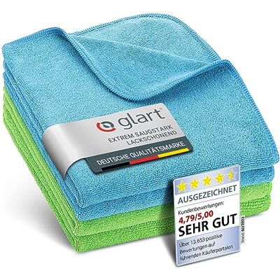 Glart Superzachte Microvezeldoeken, 4-Delig, 40 x 40 cm, Voor 'Car Detailing' en Drogen, Groen/Blauw Glart Superzachte Microvezeldoeken, 4-Delig, 40 x 40 cm, Voor 'Car Detailing' en Drogen, Groen/Blauw