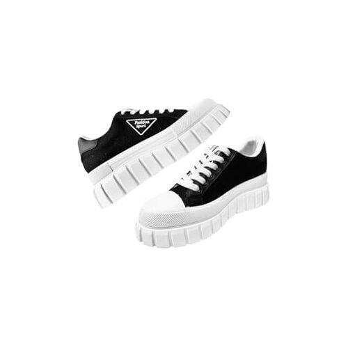 Generic Sneakers voor dames, zwart en wit, grote zool, modemerk sport, Zwart, 37 EU