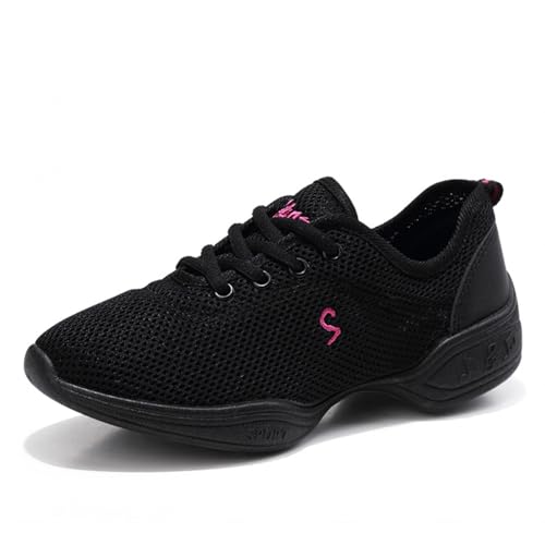 DHFMNLS Jazzdanssneakers voor dames, dames mesh ademende jazzsneakers Dames moderne jazzschoenen,Black-40EU