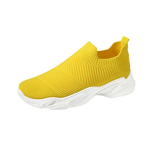 Qixiu Sneakers loopschoenen antislip mesh lichte loopschoenen fitness sneaker dames trailloopschoenen schoenen vrije tijd loopschoenen sportschoenen, geel, 38 EU