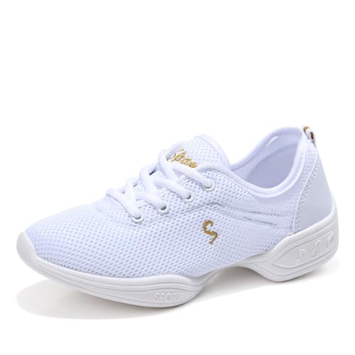 DHFMNLS Jazzdanssneakers voor dames, dames mesh ademende jazzsneakers Dames moderne jazzschoenen,White-41EU