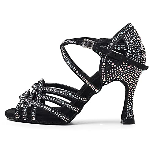 AOQUNFS Strass Salsa Bachata Gladde Dames Waltz Salsa Schoenen Latijns-Amerikaanse Dansschoenen, YCL357-7.5-Zwart, EU43