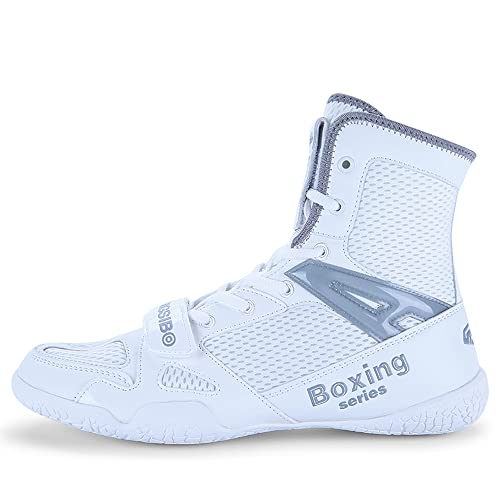 Adoff Boksschoenen voor heren, worstelschoenen, indoor-fitnessschoenen, squatschoenen, vechtsportschoenen, hoge ademende anti-slip, slijtvaste boksschoenen voor dames, boksschoenen voor heren, Wit Grijs,