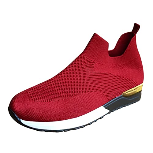 Qixiu Mesh sneakers loopschoenen wit dames mesh sneaker zomerschoenen platte orthopedische schoenen straatloopschoenen lichte schoenen dames loopschoenen gymschoenen, rood, 41 EU