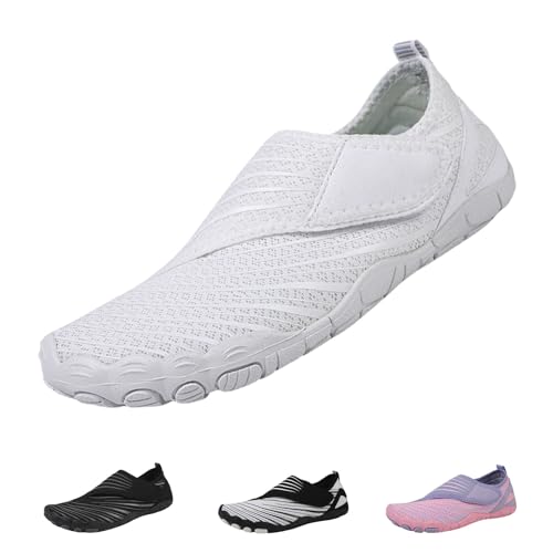 YImoomus Blotevoetenschoenen voor dames, zomer, blotevoetenschoenen voor heren, surfschoenen, waterschoenen, ademend, blote voeten schoenen, antislip fitnessschoenen, wit, 39 EU