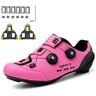 PENXZT Dames fietsschoenen Compatibel met Peloton en kijk Delta/SPD Cleats Peloton Indoor Road Bike en Buiten Mountain Bike Shoes,Rose red a,39 EU