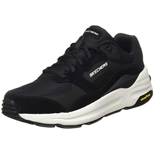 Skechers heren Wereldwijde jogger Sneaker, Zwart lederen Pu Mesh Wit Trim, 41.5 EU