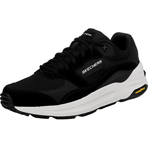 Skechers heren Wereldwijde jogger Sneaker, Zwart lederen Pu Mesh Wit Trim, 44 EU