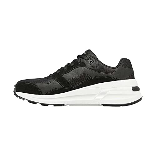 Skechers heren Wereldwijde jogger Sneaker, Zwart lederen Pu Mesh Wit Trim, 47.5 EU