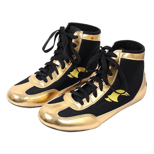 Qixiu Boksschoenen High Top Training Wrestling Schoenen Lange Laarzen Boksschoenen Competitie Training Hoge Schoenen Heren 40, goud, 43 EU