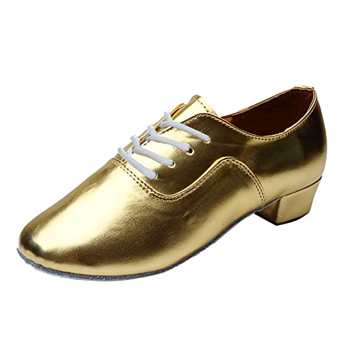 DUHGBNE Effen veterschoenen voor heren, voor de moderne dans, dansen, hall latin dansen, 2090, goud, 45 EU