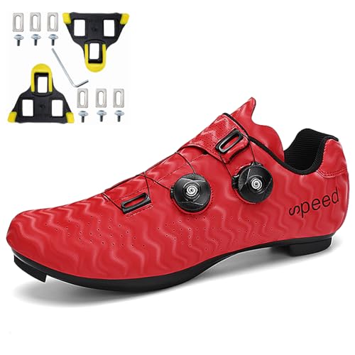 NGARY Unisex fietsschoenen compatibel met peloton peloton look spd spd-sl delta cleats road fietsen fietsen fietsschoenen voor mannen vrouwen binnen fietsen fietsen fietsen,Rood,42 EU